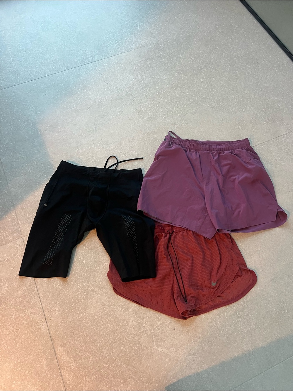 Men's Athletic Shorts Pack - Black, Plum & Brick Red